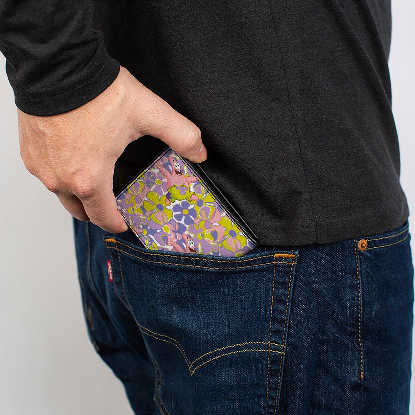 SpongeBob SquarePants Bi - Fold Wallet Patrick Starfish Sea Flowers Collage Multi Color - Paramount Shop