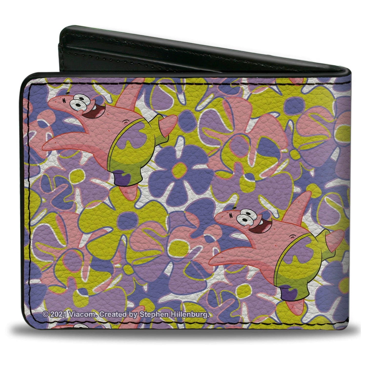 SpongeBob SquarePants Bi - Fold Wallet Patrick Starfish Sea Flowers Collage Multi Color - Paramount Shop