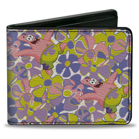 SpongeBob SquarePants Bi - Fold Wallet Patrick Starfish Sea Flowers Collage Multi Color - Paramount Shop
