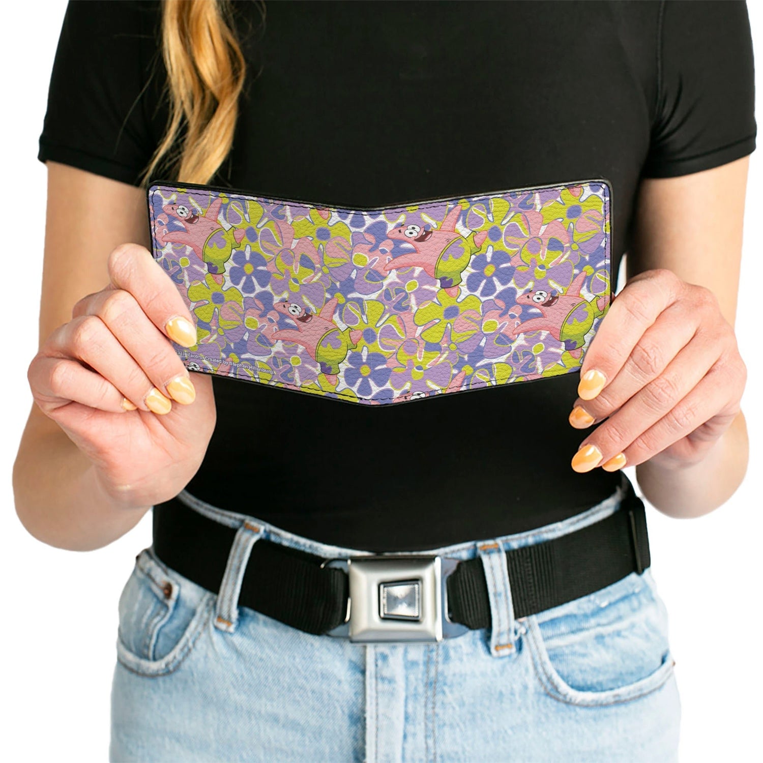 SpongeBob SquarePants Bi - Fold Wallet Patrick Starfish Sea Flowers Collage Multi Color - Paramount Shop