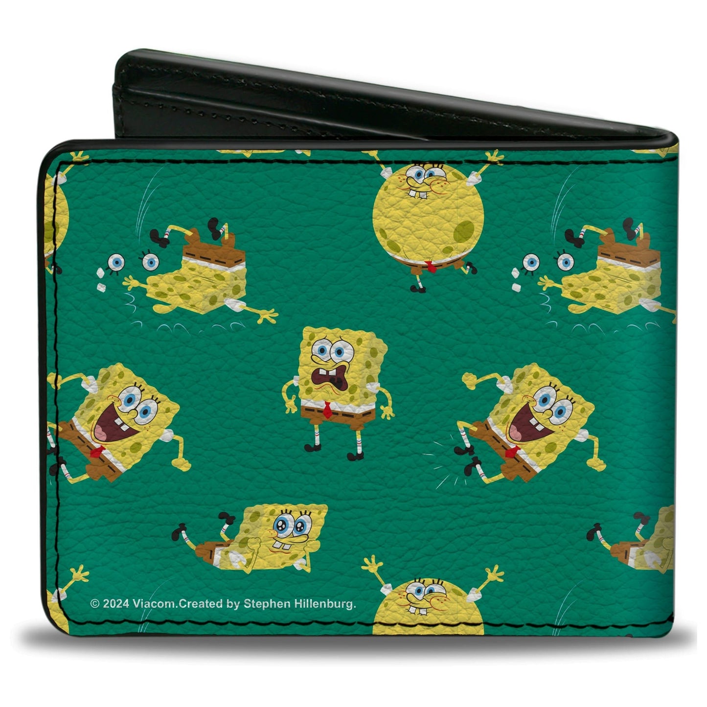 SpongeBob SquarePants Bi - Fold Wallet Poses Scattered Vegan Leather Green - Paramount Shop