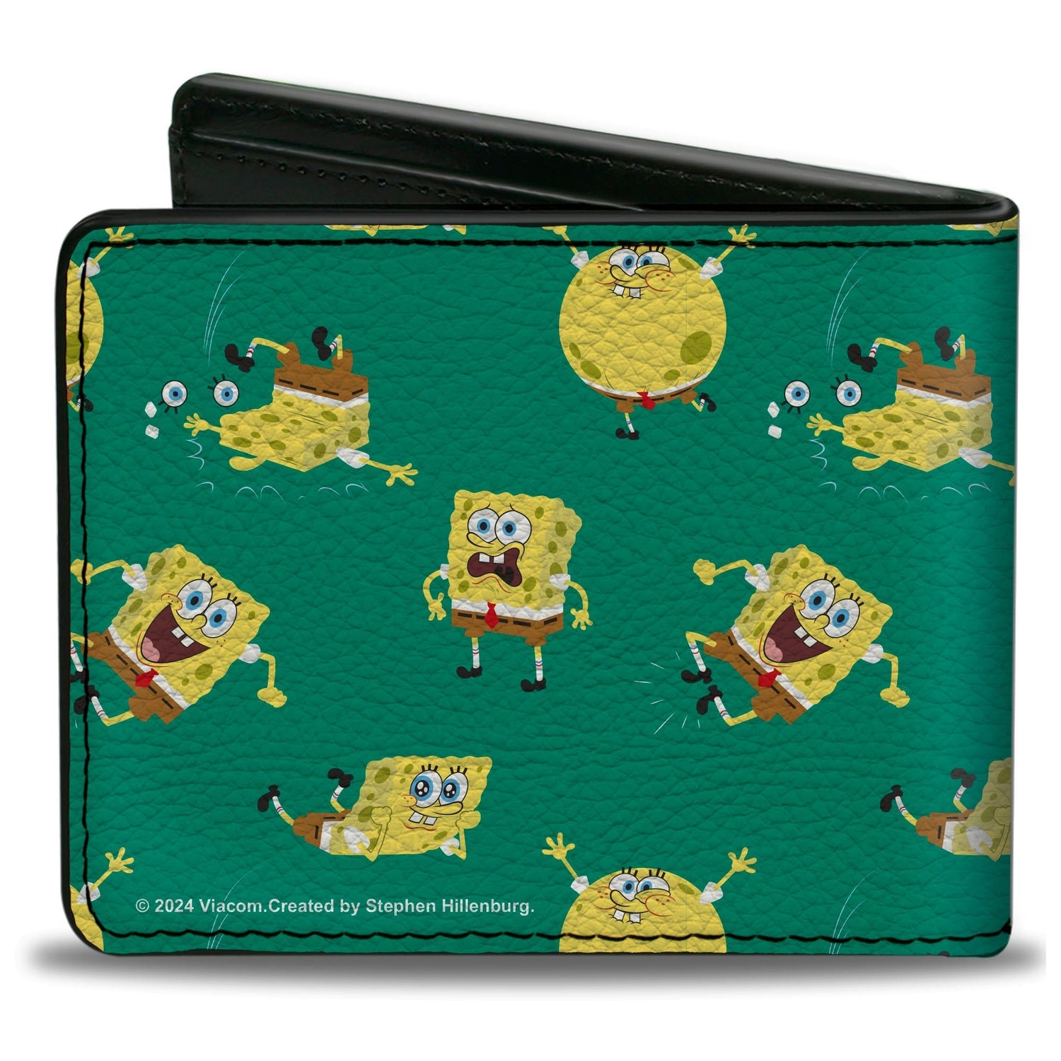 SpongeBob SquarePants Bi - Fold Wallet Poses Scattered Vegan Leather Green - Paramount Shop
