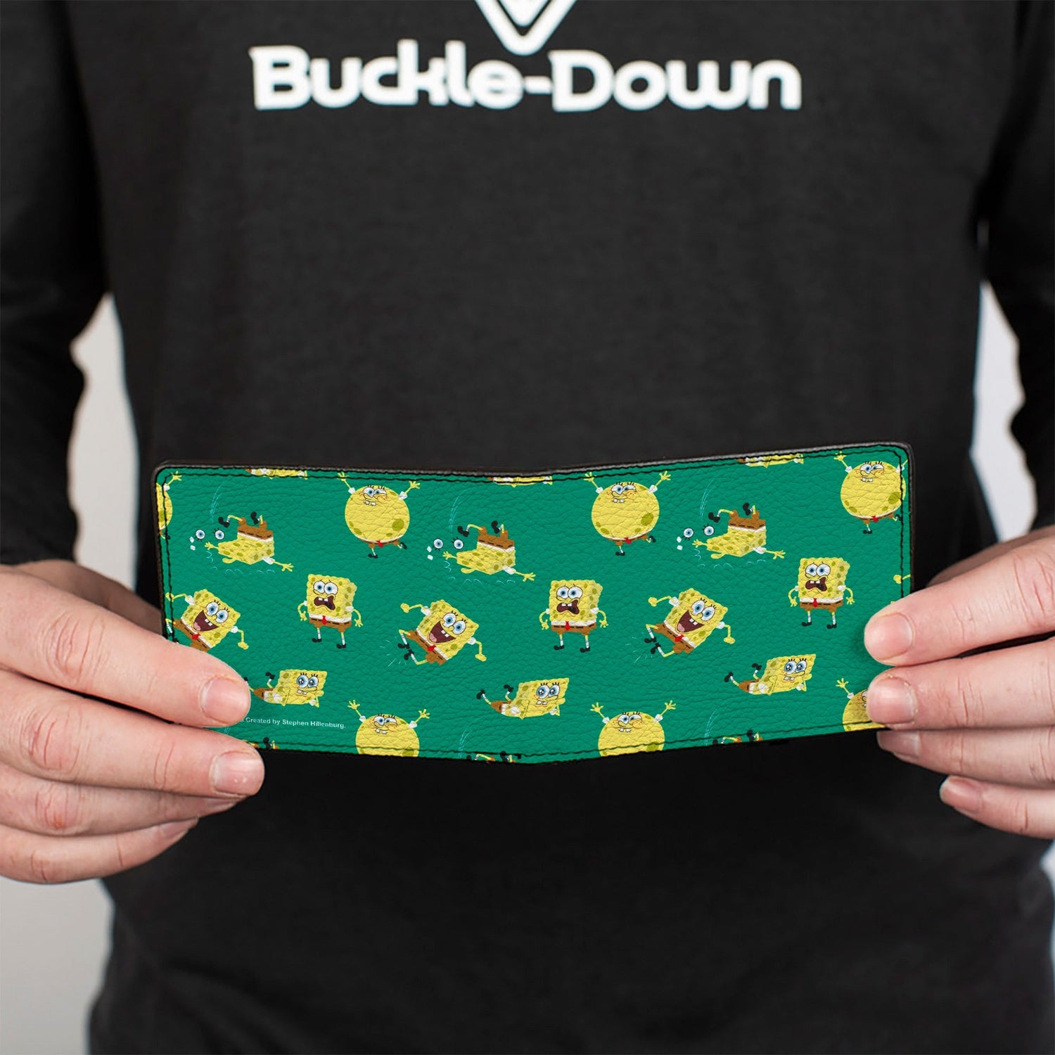 SpongeBob SquarePants Bi - Fold Wallet Poses Scattered Vegan Leather Green - Paramount Shop