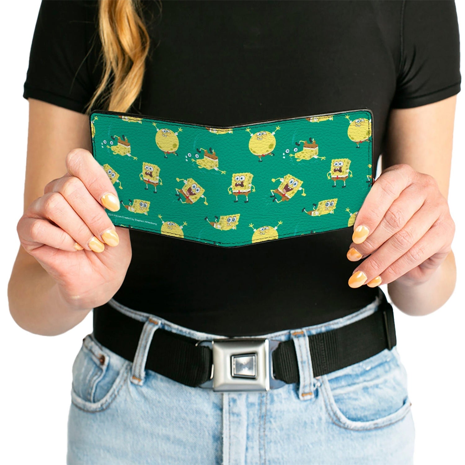 SpongeBob SquarePants Bi - Fold Wallet Poses Scattered Vegan Leather Green - Paramount Shop