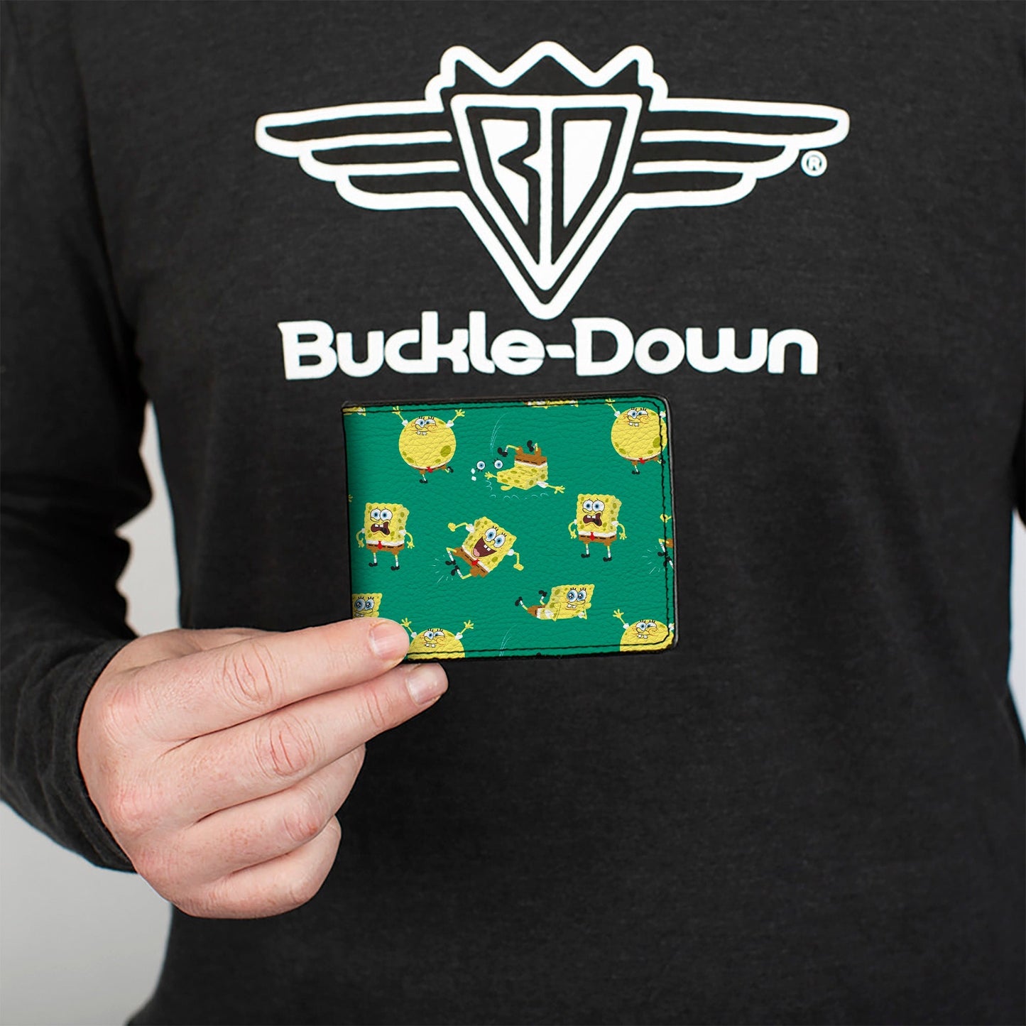 SpongeBob SquarePants Bi - Fold Wallet Poses Scattered Vegan Leather Green - Paramount Shop
