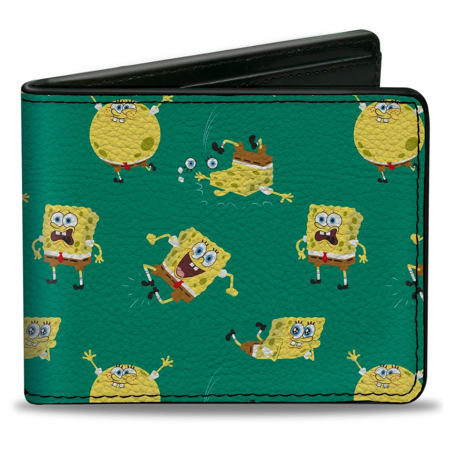 SpongeBob SquarePants Bi - Fold Wallet Poses Scattered Vegan Leather Green - Paramount Shop