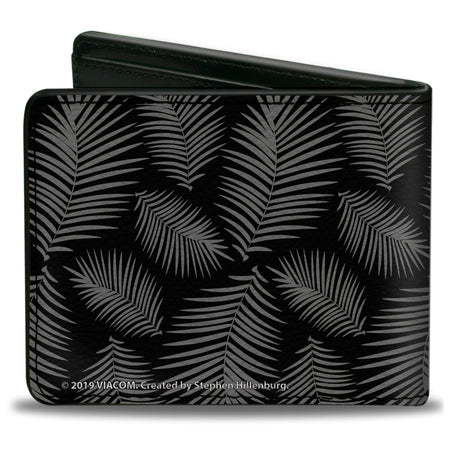 SpongeBob SquarePants Bi - Fold Wallet Primitive Sponge Pose Leaves Black Gray - Paramount Shop