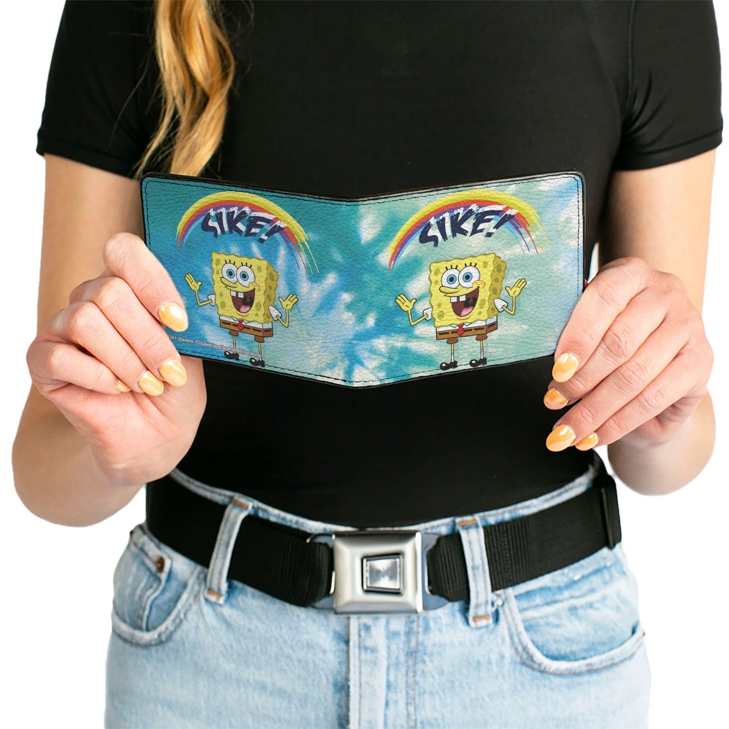 SpongeBob SquarePants Bi - Fold Wallet Rainbow SIKE! Pose Men's Vegan Leather Blues - Paramount Shop