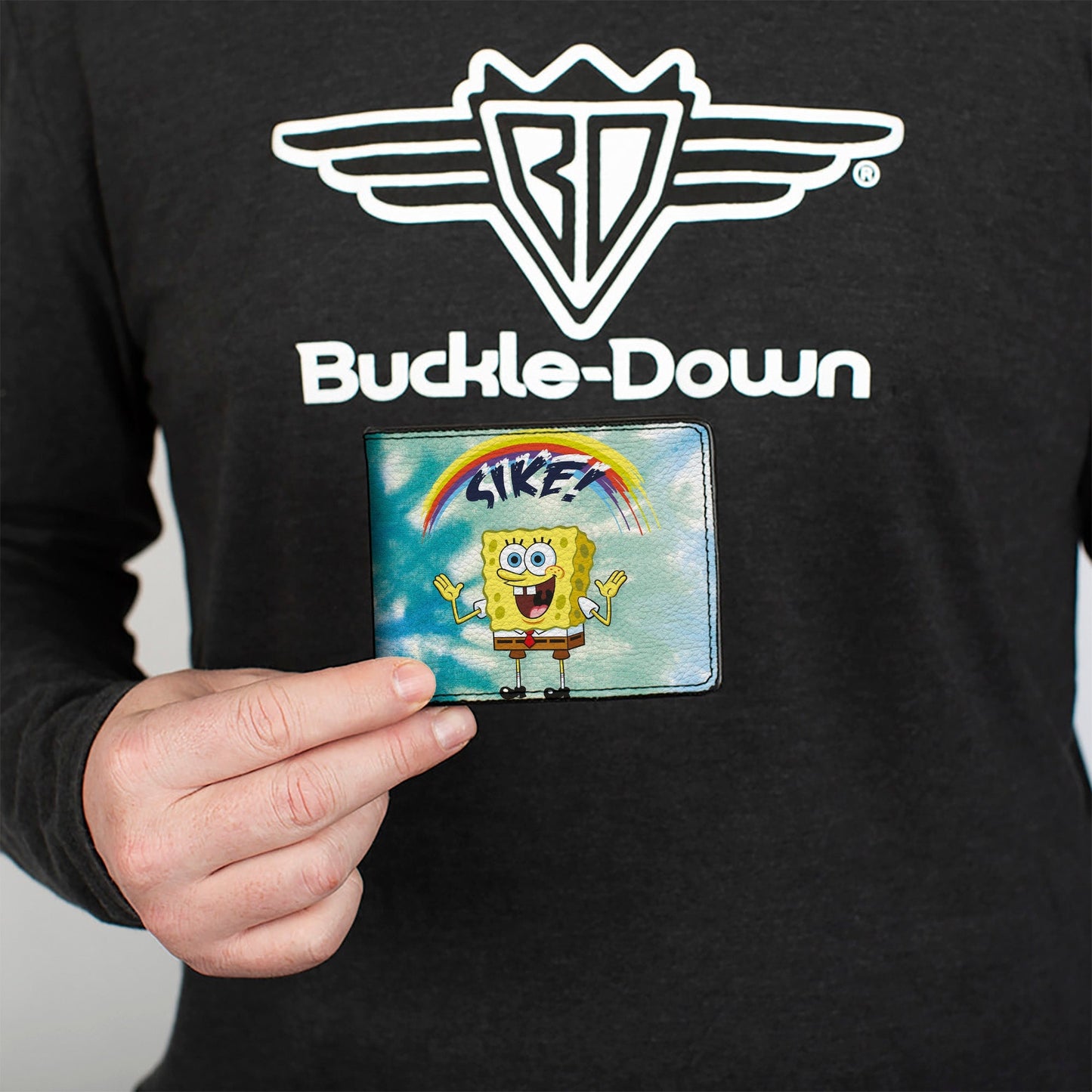 SpongeBob SquarePants Bi - Fold Wallet Rainbow SIKE! Pose Men's Vegan Leather Blues - Paramount Shop
