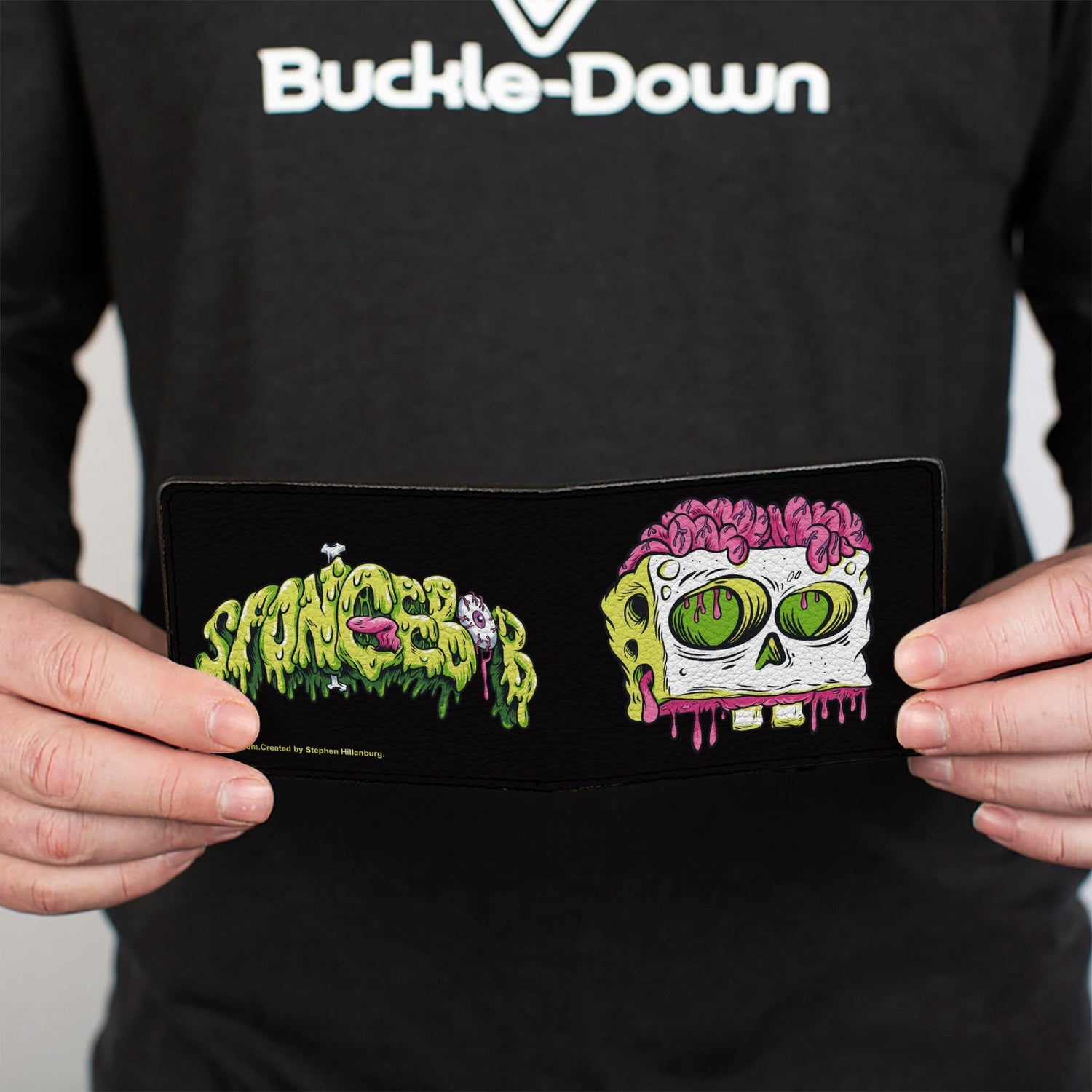 SpongeBob SquarePants Bi - Fold Wallet Slime Text and Skull Men's Black - Paramount Shop
