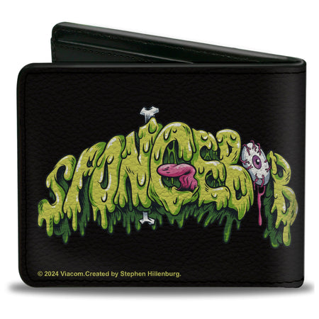 SpongeBob SquarePants Bi - Fold Wallet Slime Text and Skull Men's Black - Paramount Shop