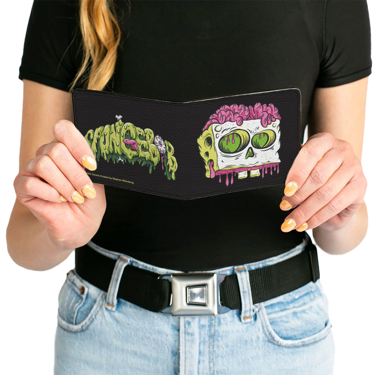 SpongeBob SquarePants Bi - Fold Wallet Slime Text and Skull Men's Black - Paramount Shop
