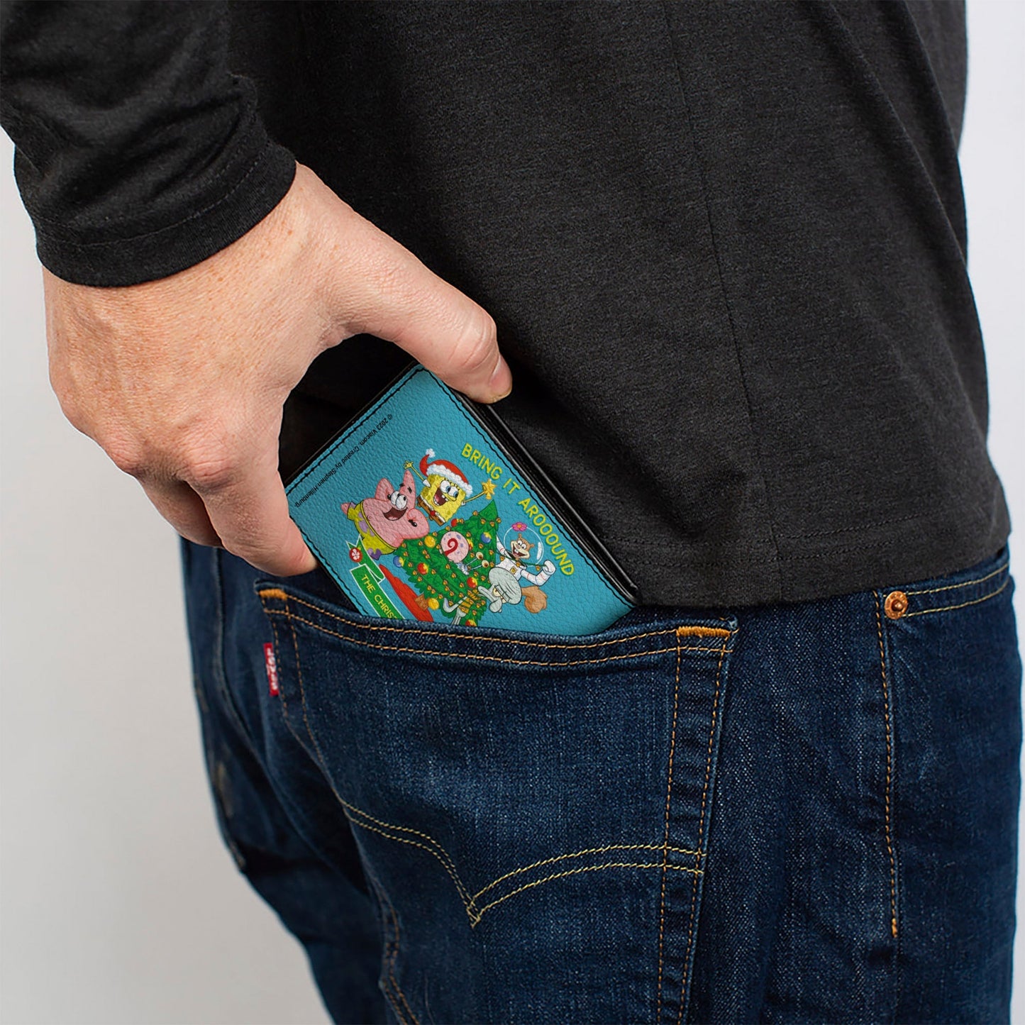 SpongeBob SquarePants Bi - Fold Wallet THE CHRISTMAS TREE Group Pose Men's Blue - Paramount Shop
