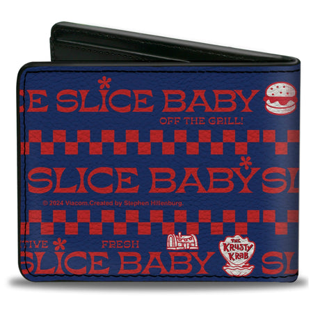 SpongeBob SquarePants Bi - Fold Wallet The Krusty Krab Crew SLICE SLICE BABY Pose Vegan Leather Blue/Red - Paramount Shop