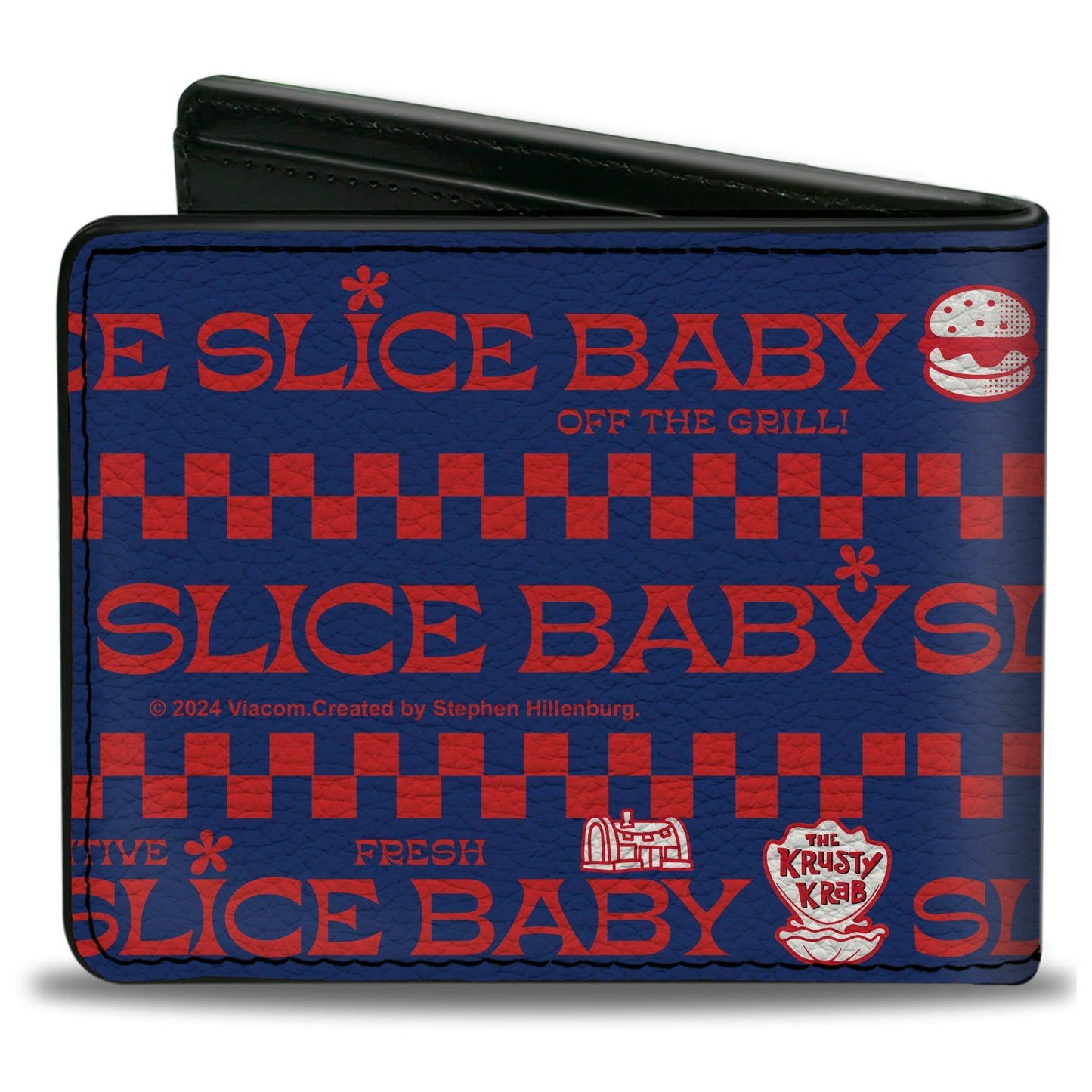 SpongeBob SquarePants Bi - Fold Wallet The Krusty Krab Crew SLICE SLICE BABY Pose Vegan Leather Blue/Red - Paramount Shop