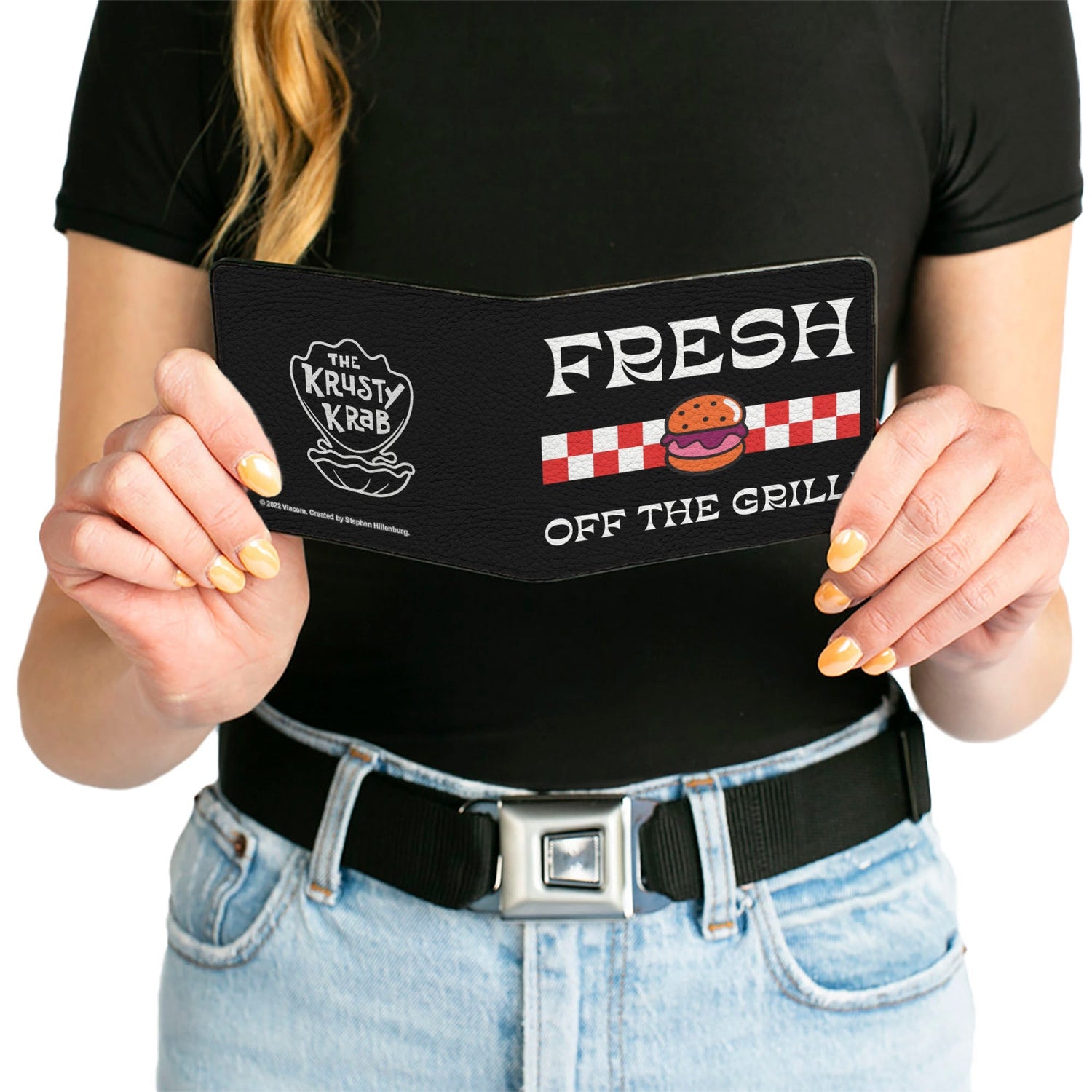 SpongeBob SquarePants Bi - Fold Wallet The Krusty Krab FRESH OFF THE GRILL Vegan Leather Black/White - Paramount Shop