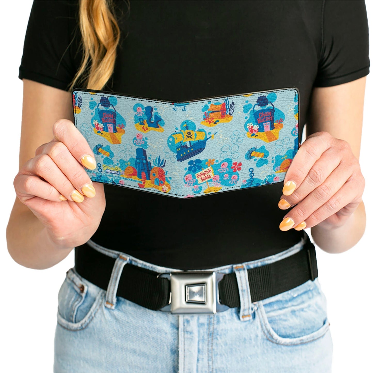 SpongeBob SquarePants Bi - Fold Wallet Under the Sea Icons Collage Premium Vegan Leather Blues - Paramount Shop