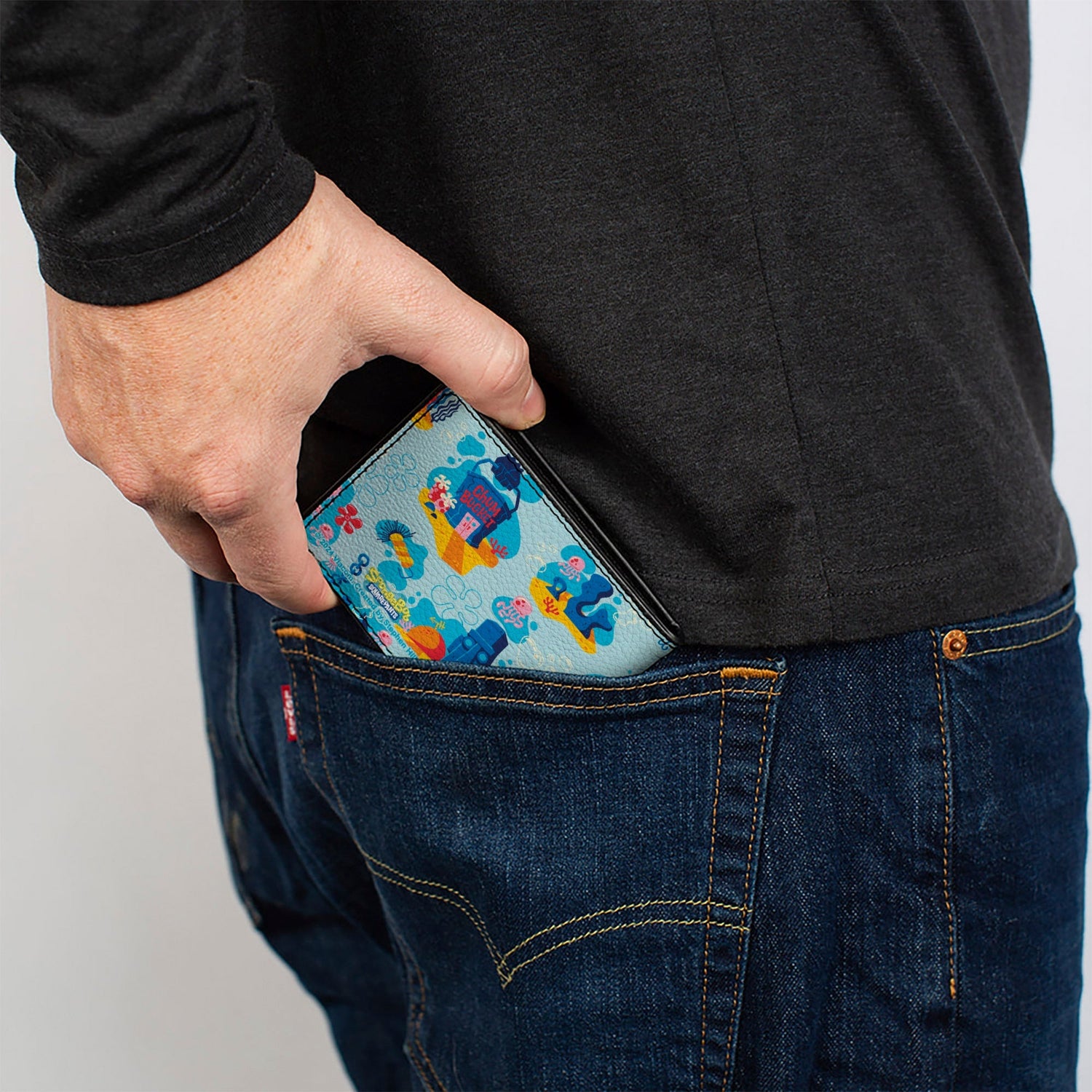 SpongeBob SquarePants Bi - Fold Wallet Under the Sea Icons Collage Premium Vegan Leather Blues - Paramount Shop