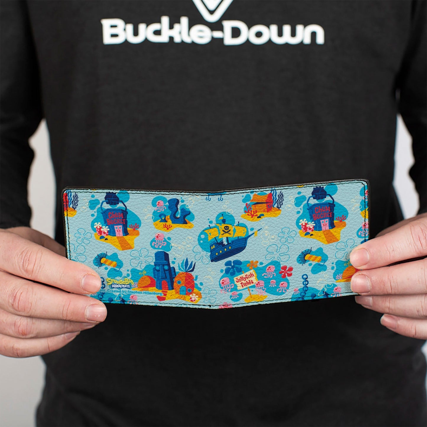 SpongeBob SquarePants Bi - Fold Wallet Under the Sea Icons Collage Premium Vegan Leather Blues - Paramount Shop
