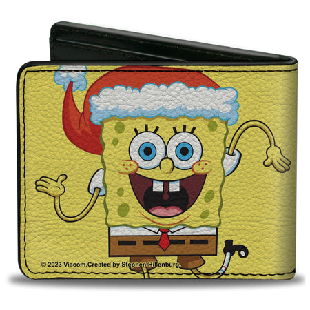 SpongeBob SquarePants Bi - Fold Wallet Wavy Arms Santa Holiday Christmas Pose Men's Yellow - Paramount Shop