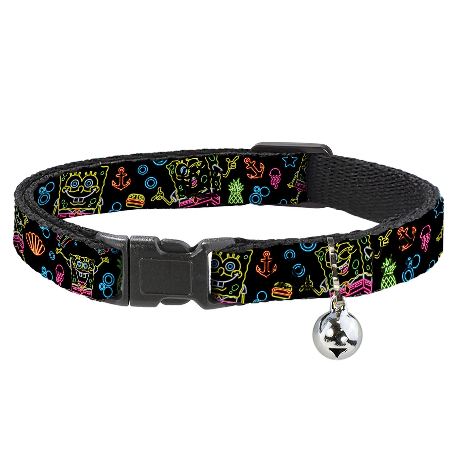 SpongeBob SquarePants Cat Collar Electric Poses Elements Breakaway with Bell Black Multi Color Adjustable - Paramount Shop