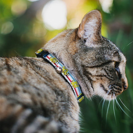 SpongeBob SquarePants Cat Collar Mocking Pose Stripe White Blue Red Breakaway with Bell - Paramount Shop