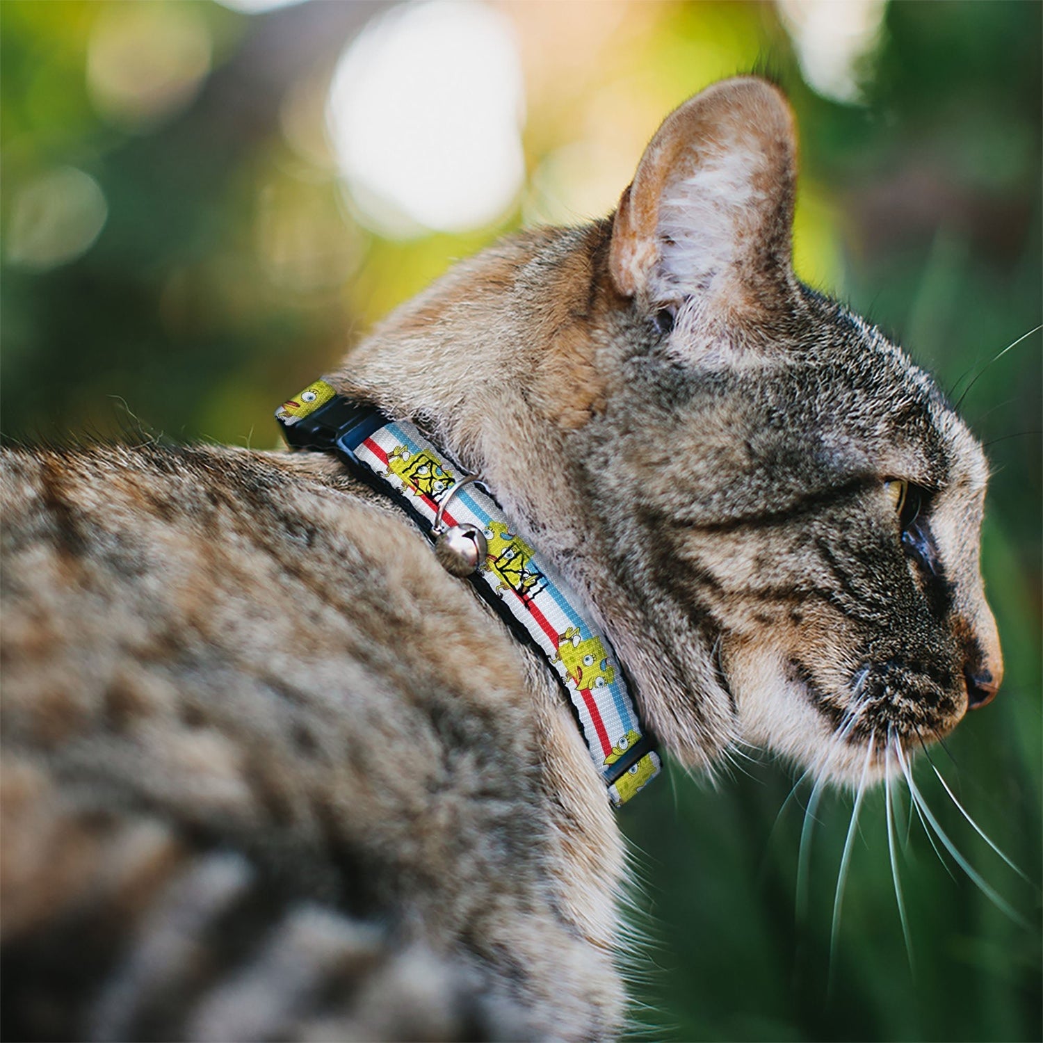 SpongeBob SquarePants Cat Collar Mocking Pose Stripe White Blue Red Breakaway with Bell - Paramount Shop