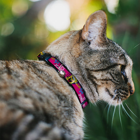 SpongeBob SquarePants Cat Collar Poses Stripe Breakaway with Bell Black Pink Blue White - Paramount Shop