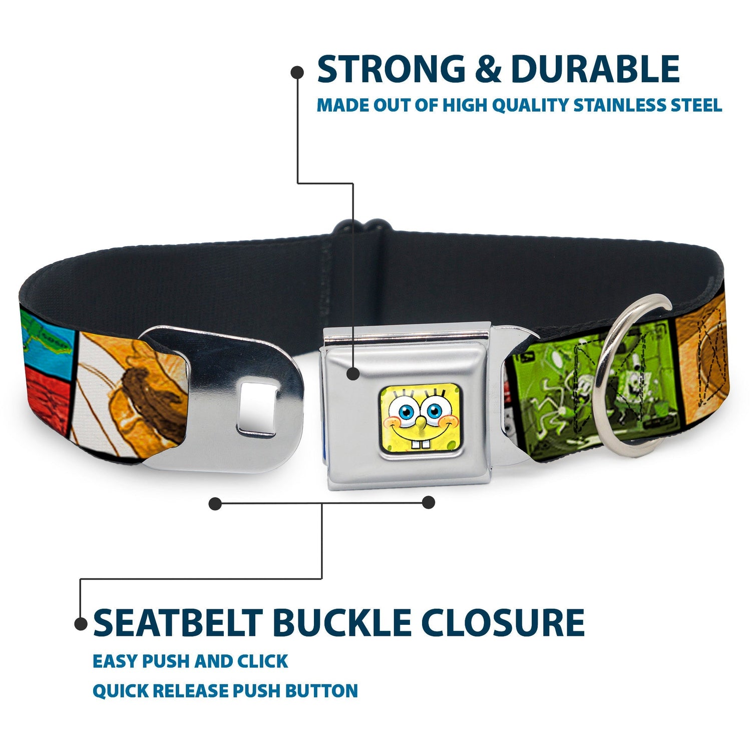 SpongeBob SquarePants Dog Collar Face Close - Up Seatbelt Buckle - Paramount Shop