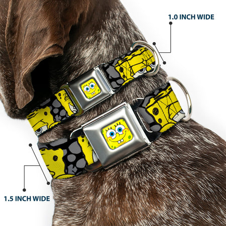 SpongeBob SquarePants Dog Collar Face Close - Up Seatbelt Buckle Black/Gray/Yellow - Paramount Shop