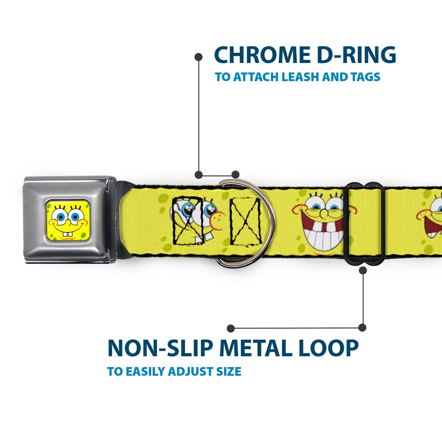 SpongeBob SquarePants Dog Collar Face Close - Up Seatbelt Buckle Yellow - Paramount Shop