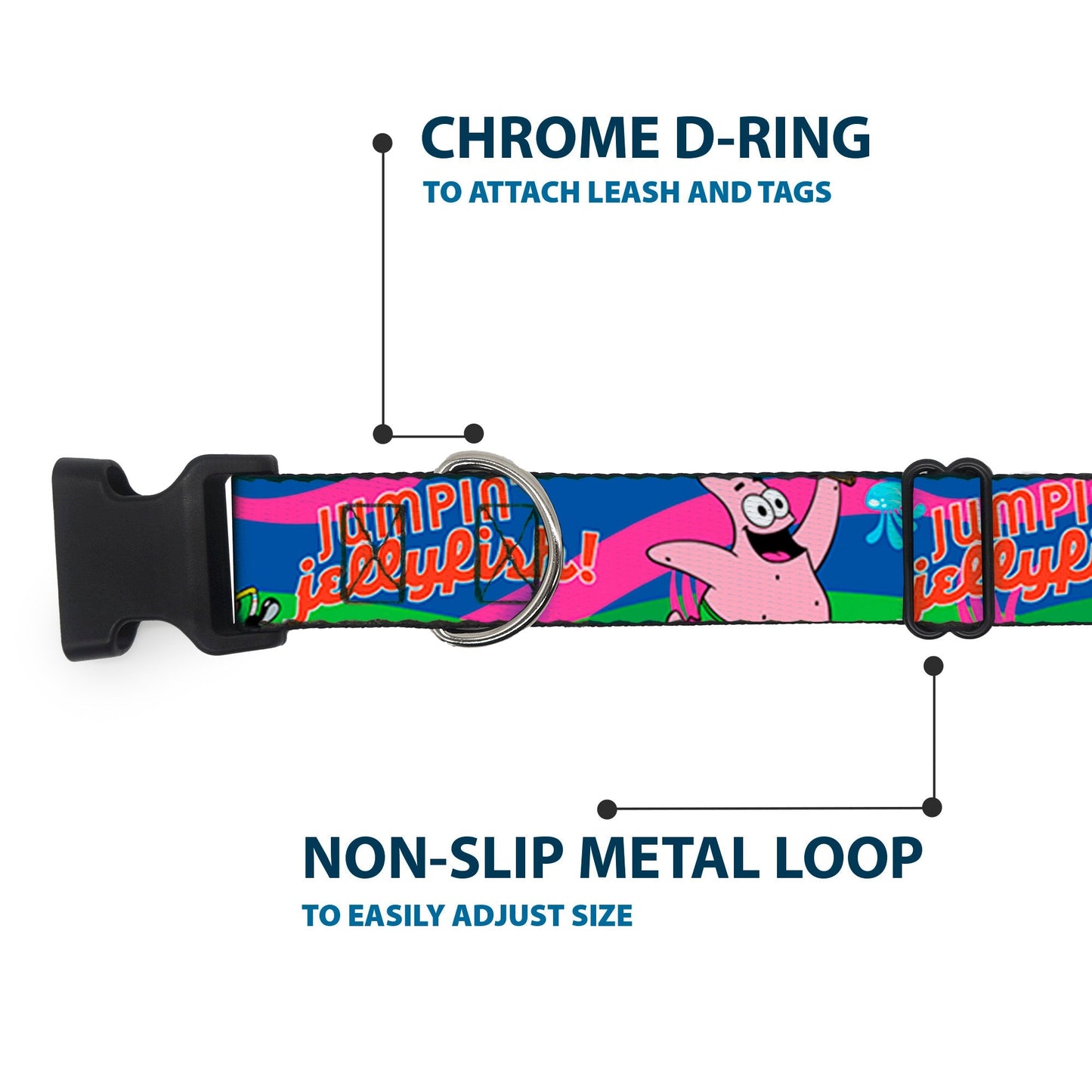 SpongeBob SquarePants Dog Collar Nerd SpongeBob & Patrick Starfish Running JUMPIN' JELLYFISH! Plastic Clip Multi Color/Red - Paramount Shop