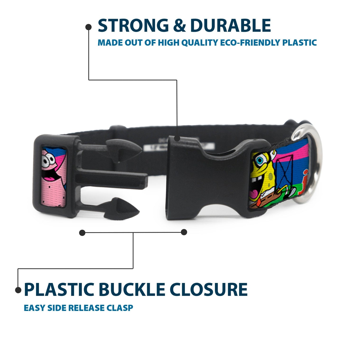 SpongeBob SquarePants Dog Collar Nerd SpongeBob & Patrick Starfish Running JUMPIN' JELLYFISH! Plastic Clip Multi Color/Red - Paramount Shop