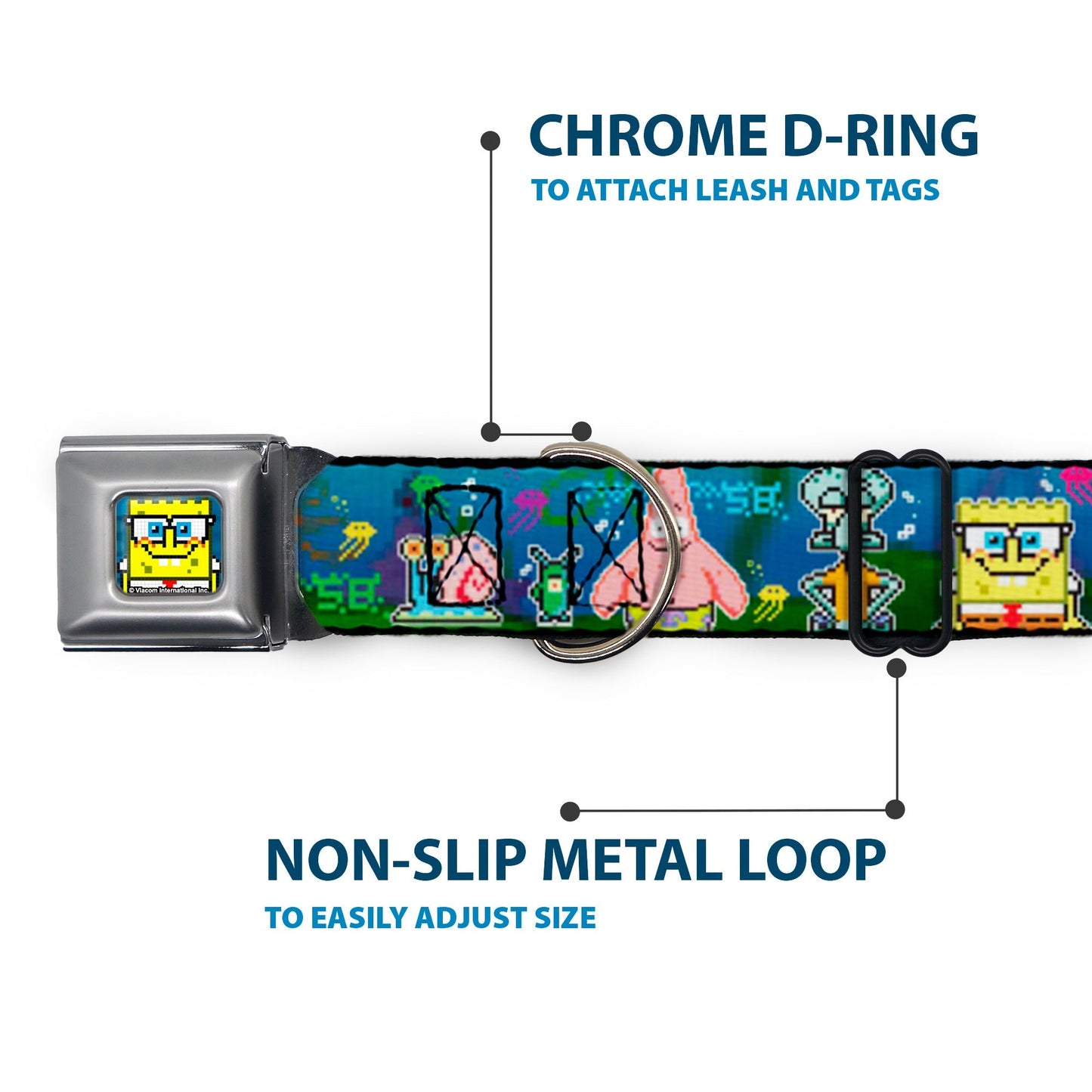 SpongeBob SquarePants Dog Collar Pixelated Nerd Pose 8 - Bit Scene Full Color Blue - Paramount Shop