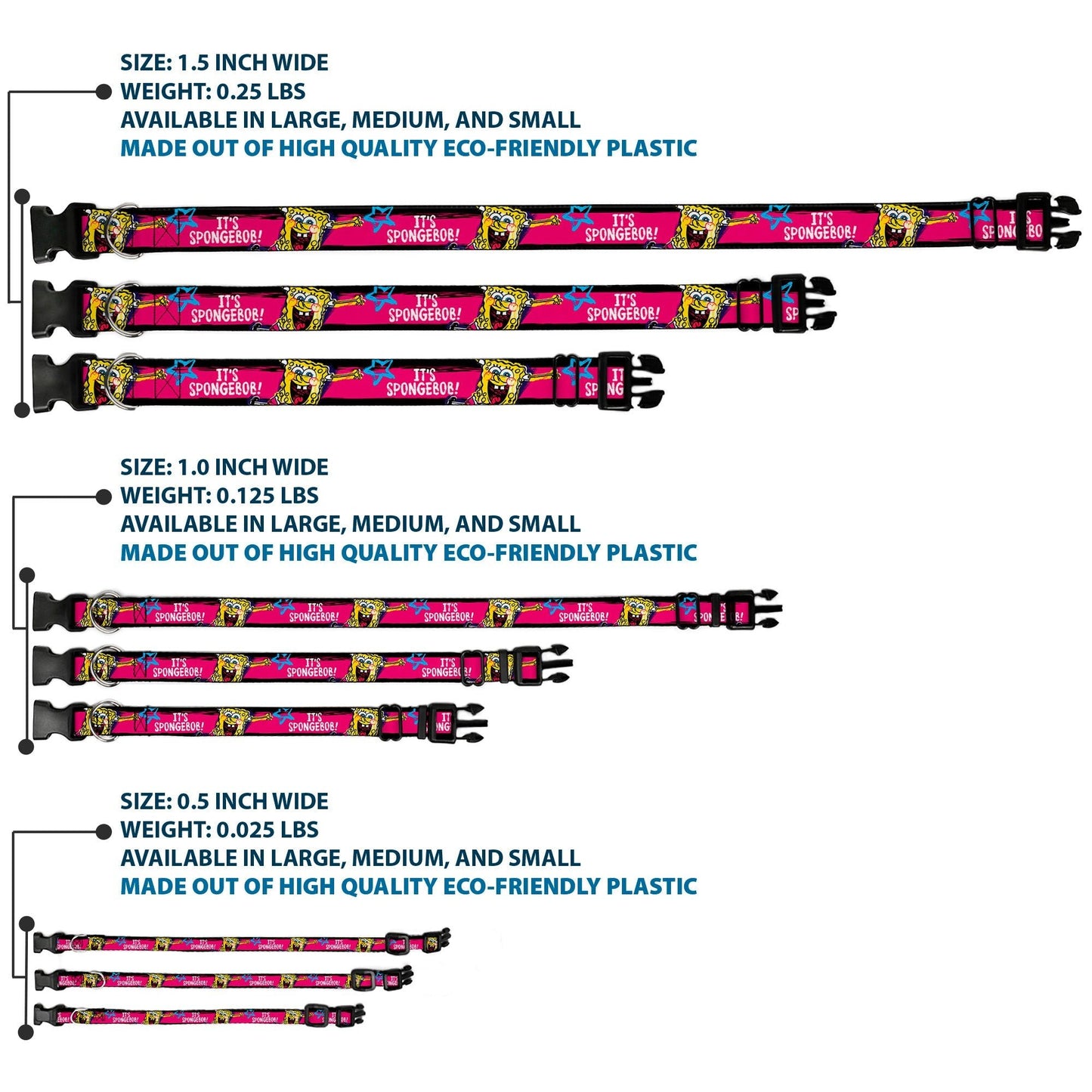 SpongeBob SquarePants Dog Collar Pose Stripe Plastic Clip Black/Pink/Blue/White Adjustable - Paramount Shop
