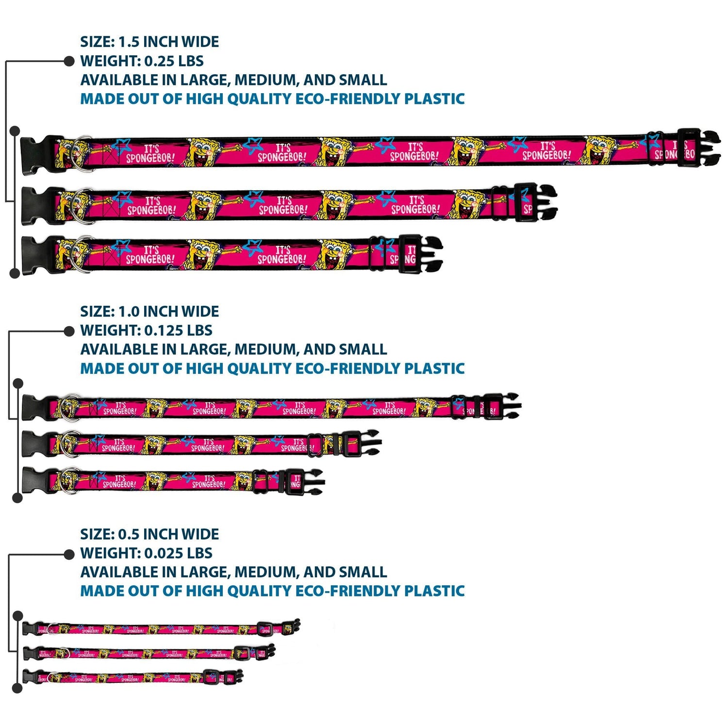 SpongeBob SquarePants Dog Collar Pose Stripe Plastic Clip Black/Pink/Blue/White Adjustable - Paramount Shop