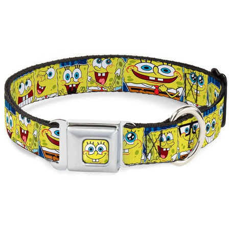 SpongeBob SquarePants Dog Collar SpongeBob Face Close - Up Expressions Stripe Seatbelt Buckle Blue - Paramount Shop