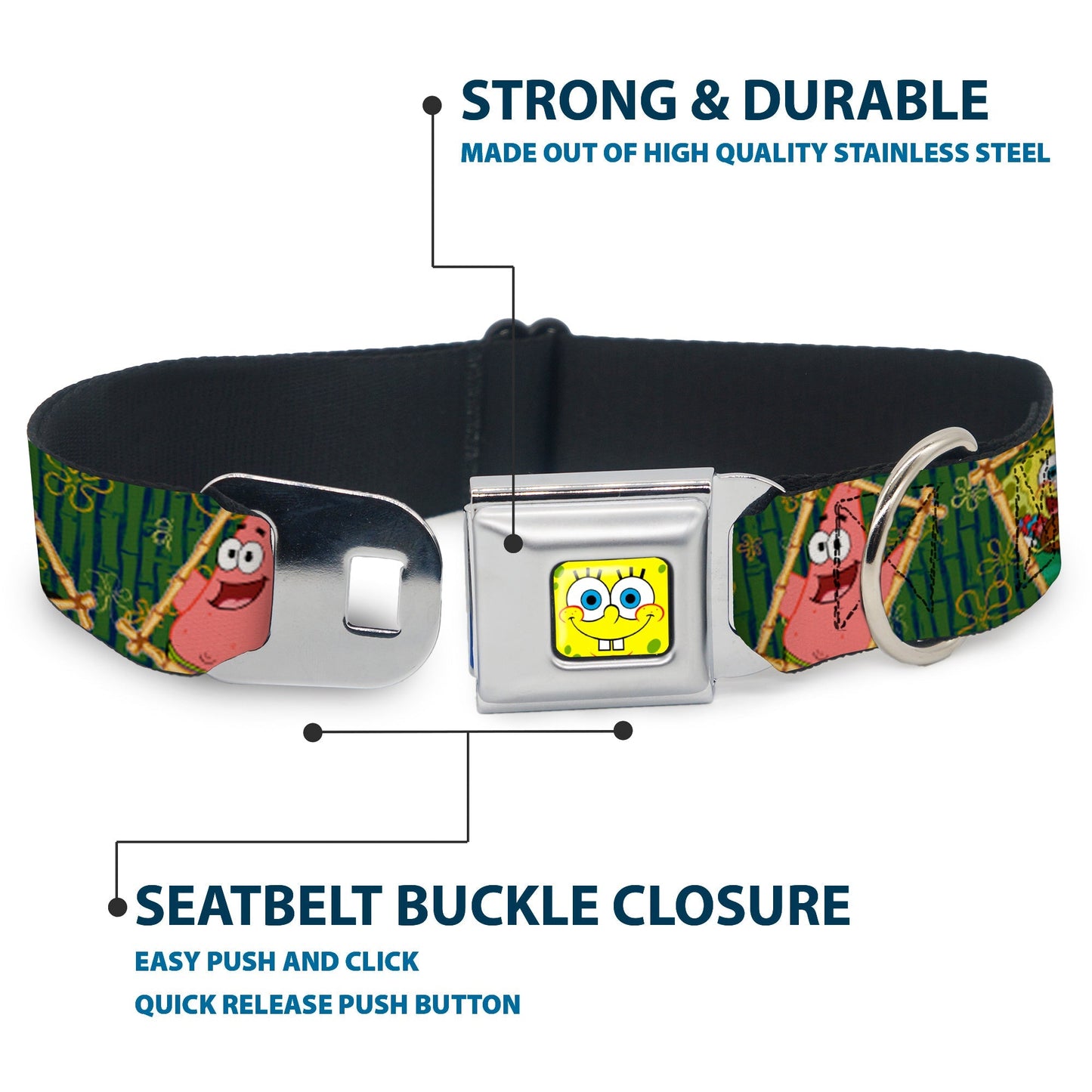 SpongeBob SquarePants Dog Collar SpongeBob Face Close - Up Full Color Seatbelt Buckle - Paramount Shop