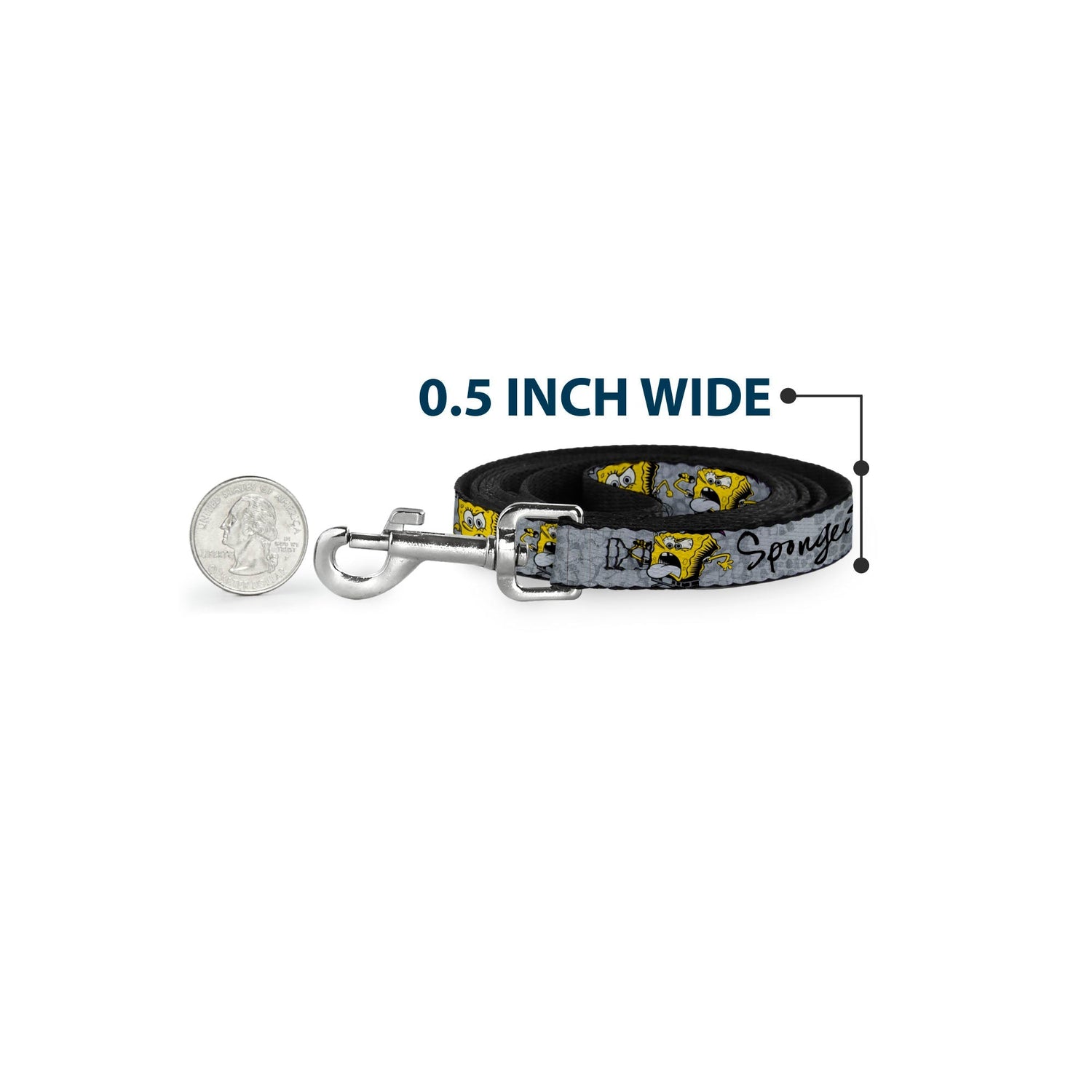SpongeBob SquarePants Dog Leash 3 - Poses SPONGEITUDE Grays Black - Paramount Shop