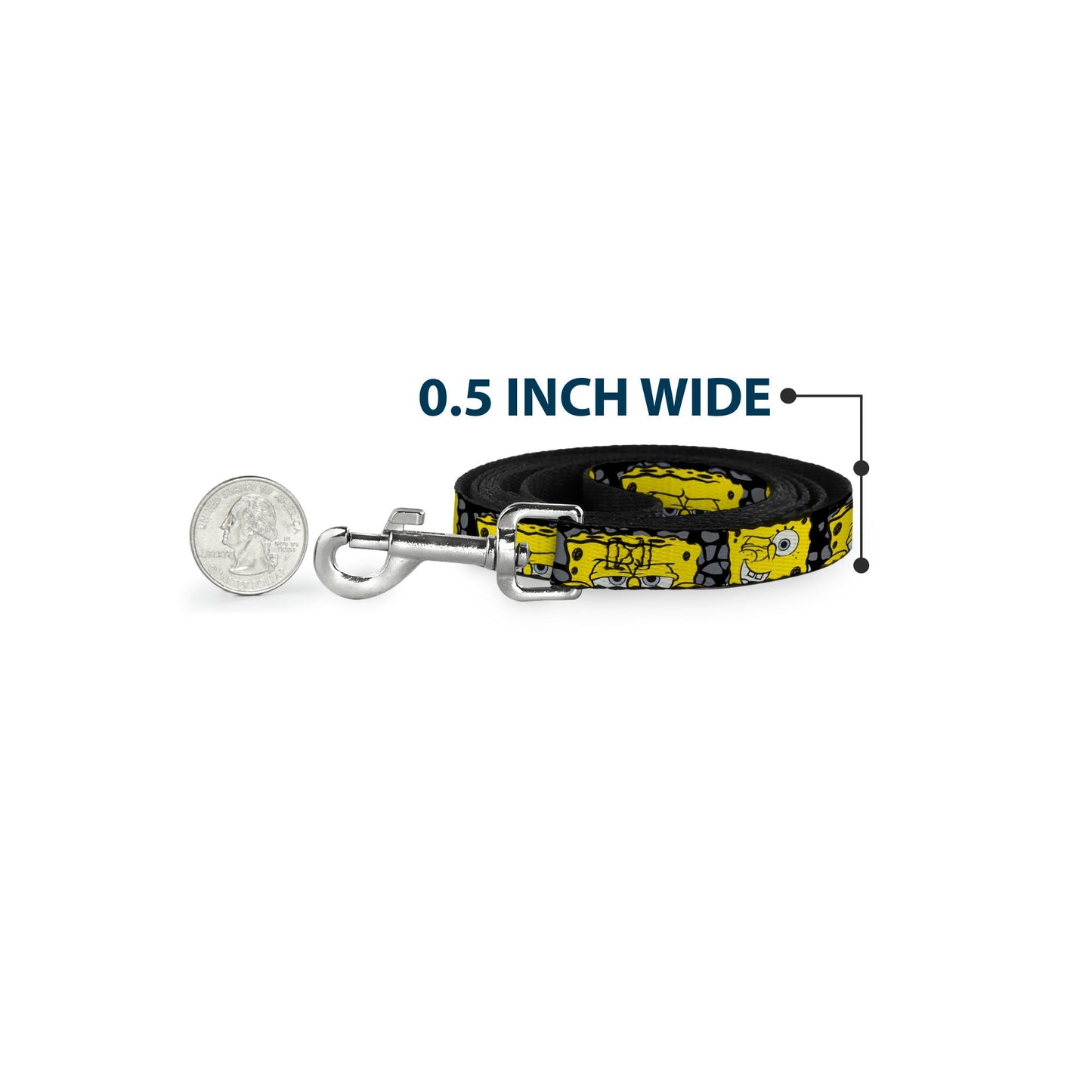 SpongeBob SquarePants Dog Leash 4 - CLOSE - UP Expressions Crackle Black/Gray/Yellow - Paramount Shop
