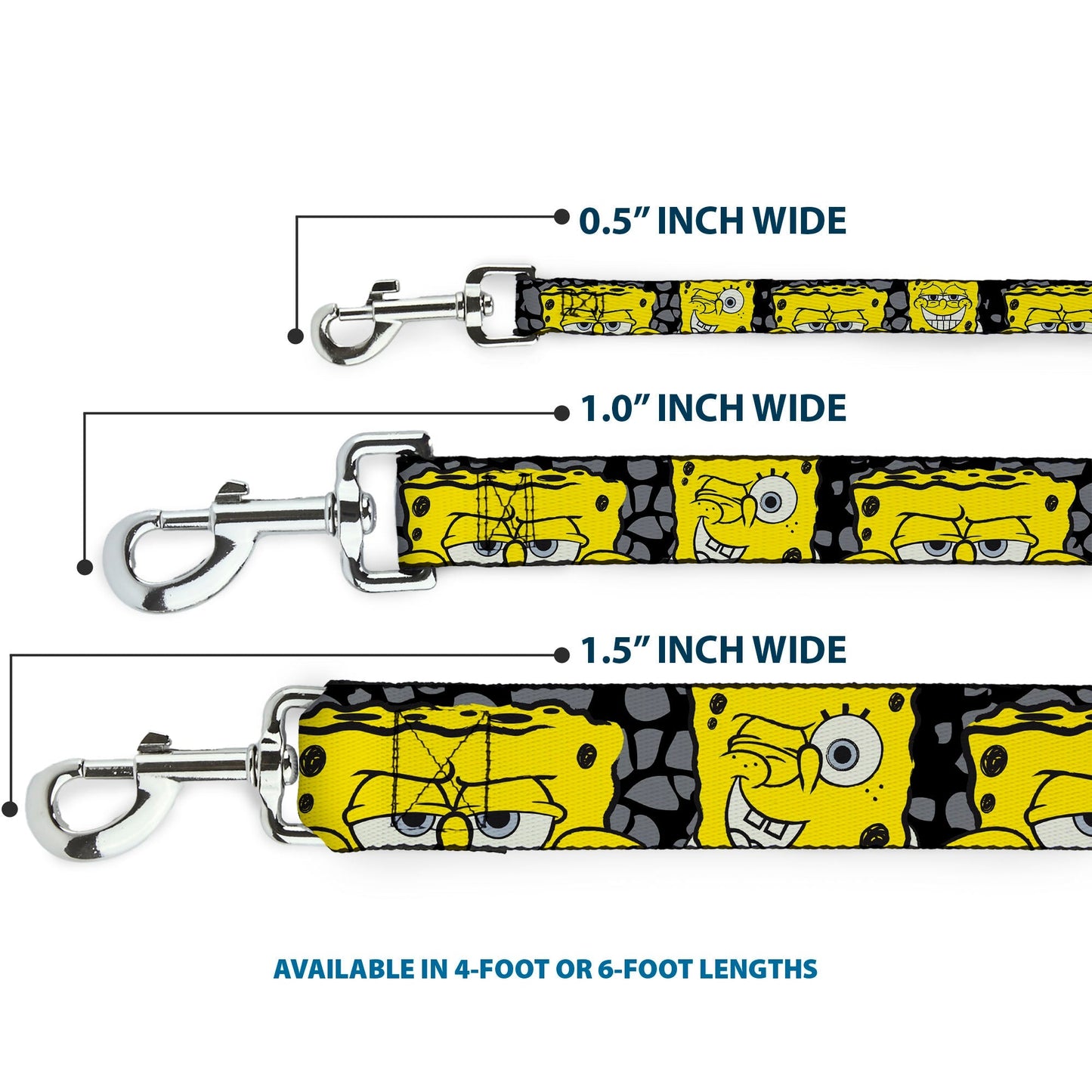 SpongeBob SquarePants Dog Leash 4 - CLOSE - UP Expressions Crackle Black/Gray/Yellow - Paramount Shop
