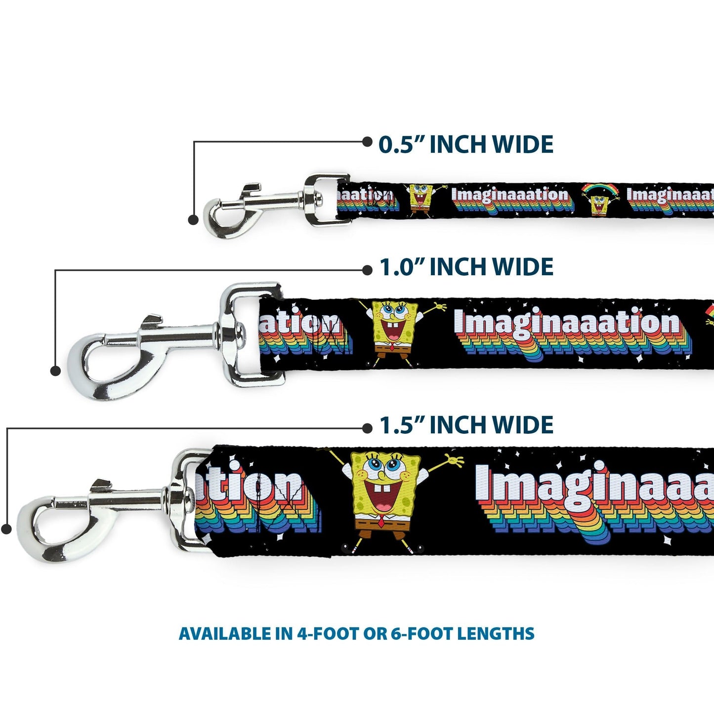 SpongeBob SquarePants Dog Leash Arms Up Rainbow Pose Durable Black Multi Color - Paramount Shop