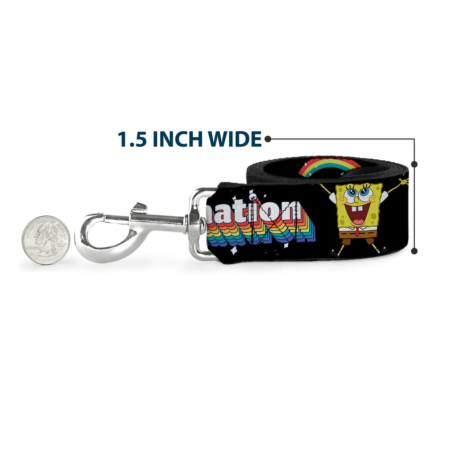 SpongeBob SquarePants Dog Leash Arms Up Rainbow Pose Durable Black Multi Color - Paramount Shop