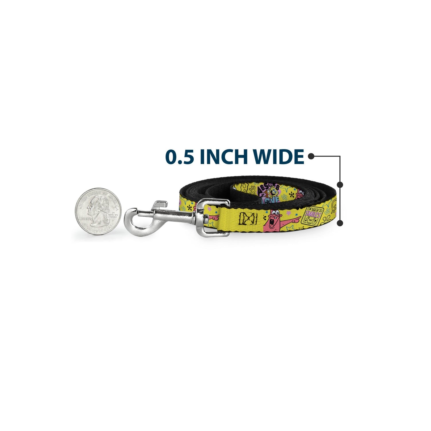 SpongeBob SquarePants Dog Leash LOVE and SMILES Poses Durable Yellow/Multi Color - Paramount Shop