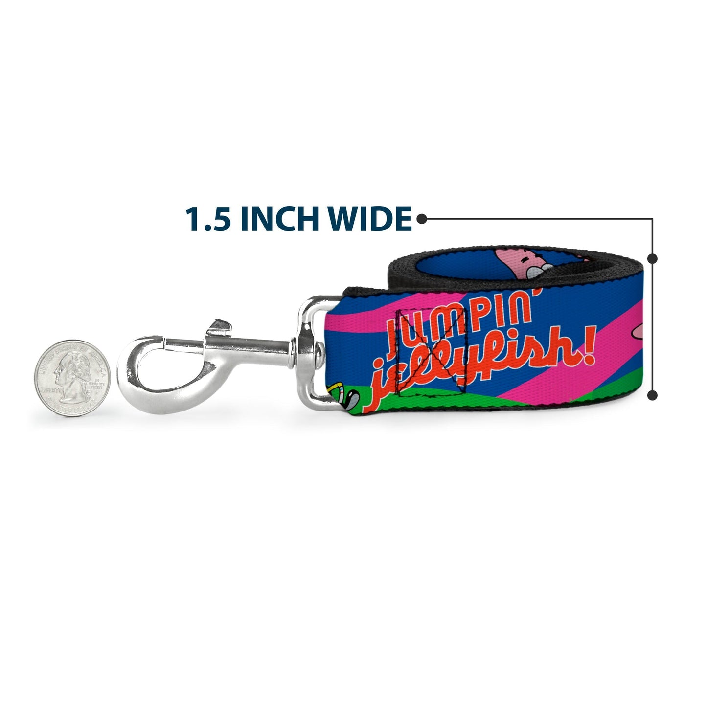 SpongeBob SquarePants Dog Leash Nerd SpongeBob & Patrick Starfish Running JUMPIN' JELLYFISH! Durable High - Density Polyester Multi Color/Red Various Sizes - Paramount Shop