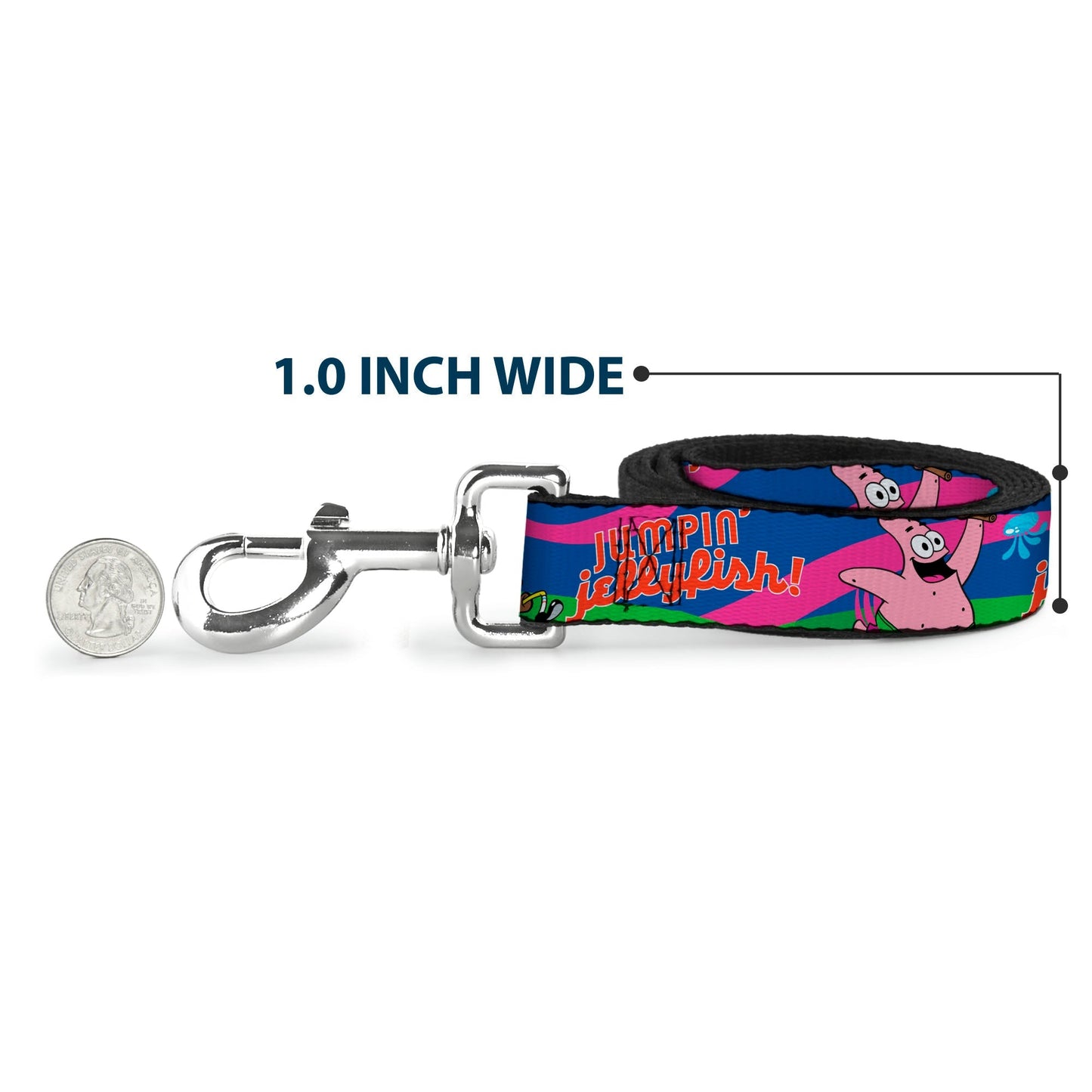 SpongeBob SquarePants Dog Leash Nerd SpongeBob & Patrick Starfish Running JUMPIN' JELLYFISH! Durable High - Density Polyester Multi Color/Red Various Sizes - Paramount Shop