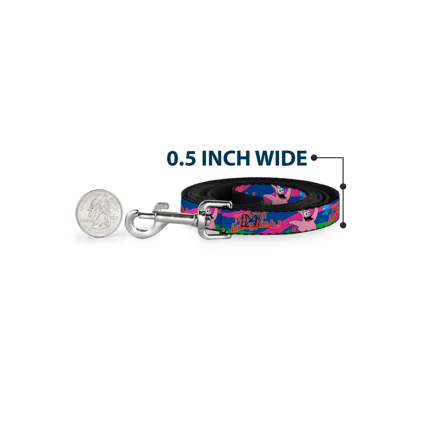 SpongeBob SquarePants Dog Leash Nerd SpongeBob & Patrick Starfish Running JUMPIN' JELLYFISH! Durable High - Density Polyester Multi Color/Red Various Sizes - Paramount Shop