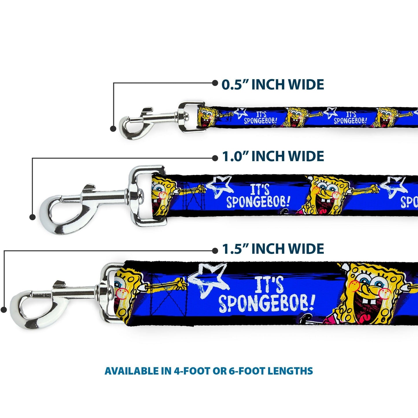 SpongeBob SquarePants Dog Leash Pose IT'S SPONGEBOB! Stripe Black Blue White - Paramount Shop