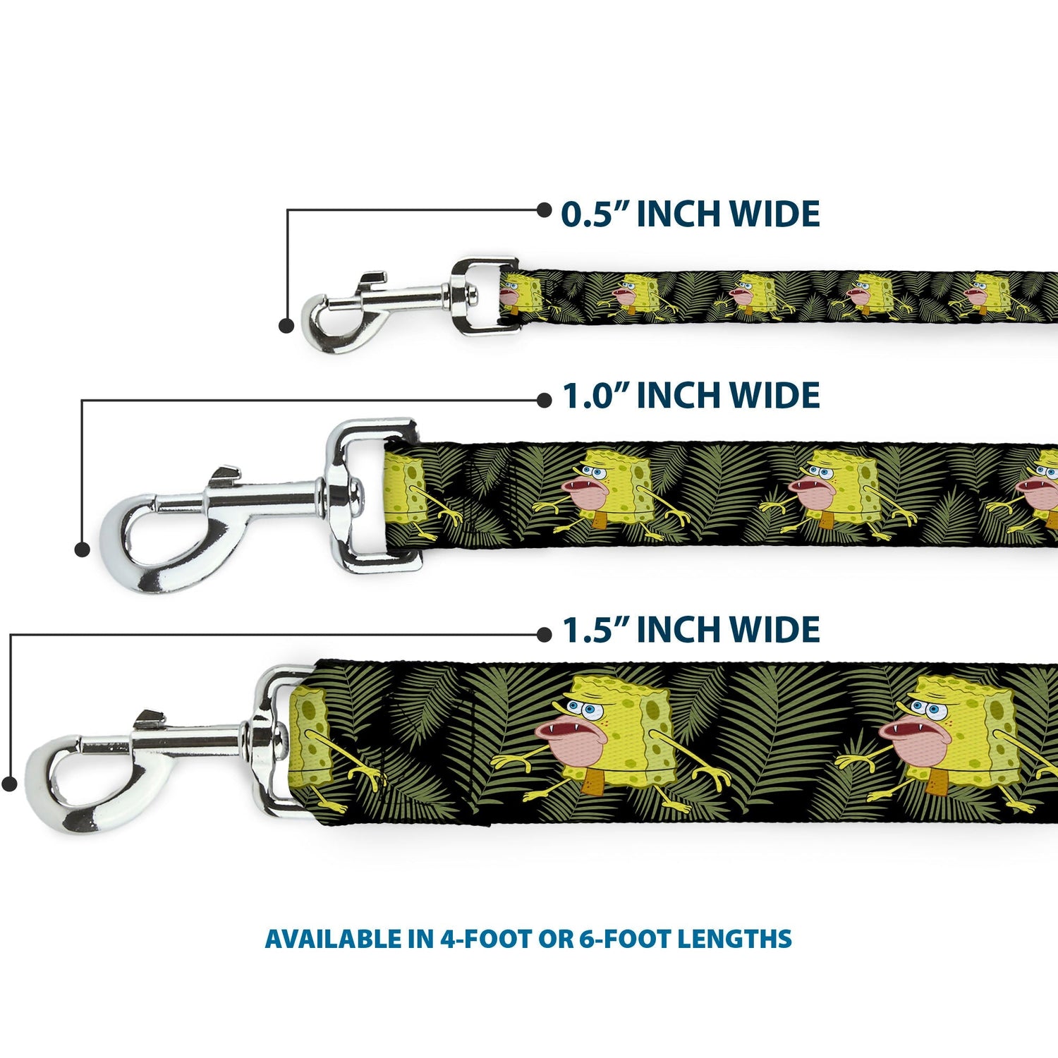 SpongeBob SquarePants Dog Leash Primitive Sponge Pose Leaves Black Green - Paramount Shop