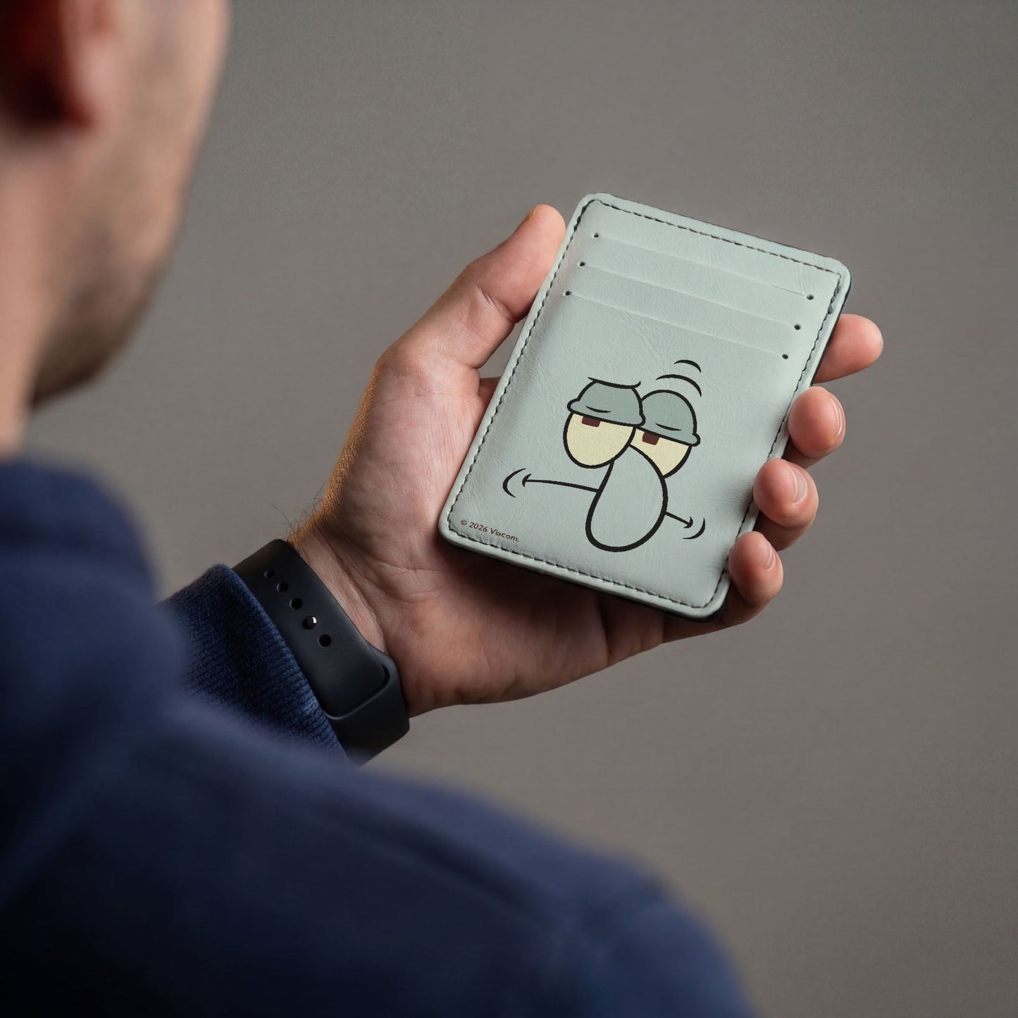 SpongeBob SquarePants ID Card Holder Squidward Tentacles Face Close - Up Light Blue - Paramount Shop